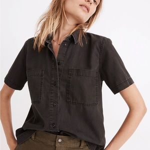 NWT Madewell Denim Short Sleeve Button Up Top in Lunar Wash